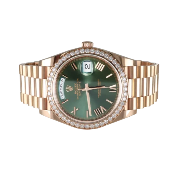 Rolex 228345RBR Day Date 40 Everose Gold with diamond bezel and everose gold President bracelet