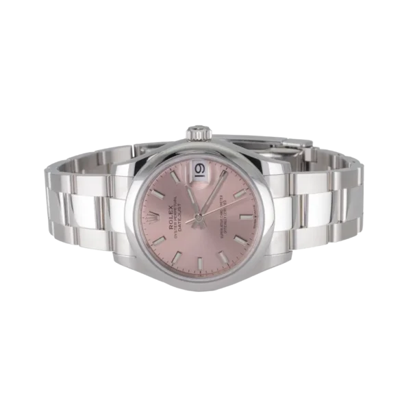 Rolex Ladies Datejust 31 mm pink dial, Oystersteel and whitegold case, osytersteel jubilee bracelet, and pink glow